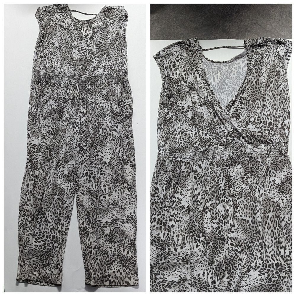 Jennifer Lopez Black & White Y2K Animal Print V‎ Neck Slinky Jumpsuit Size 24